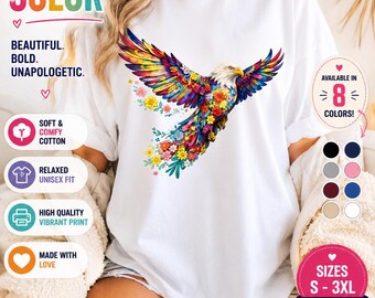Floral Eagle Shirt, Boho Patriotic Comfort Colors Tee, Nature Lover Graphic Top