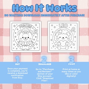 Kawaii Animal Astrology Coloring Book: Zodiac Printables (Digital PDF) image 2