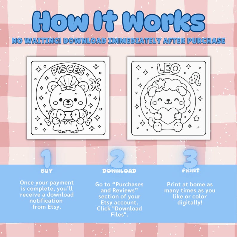 Kawaii Animal Astrology Coloring Book: Zodiac Printables (Digital PDF) image 2