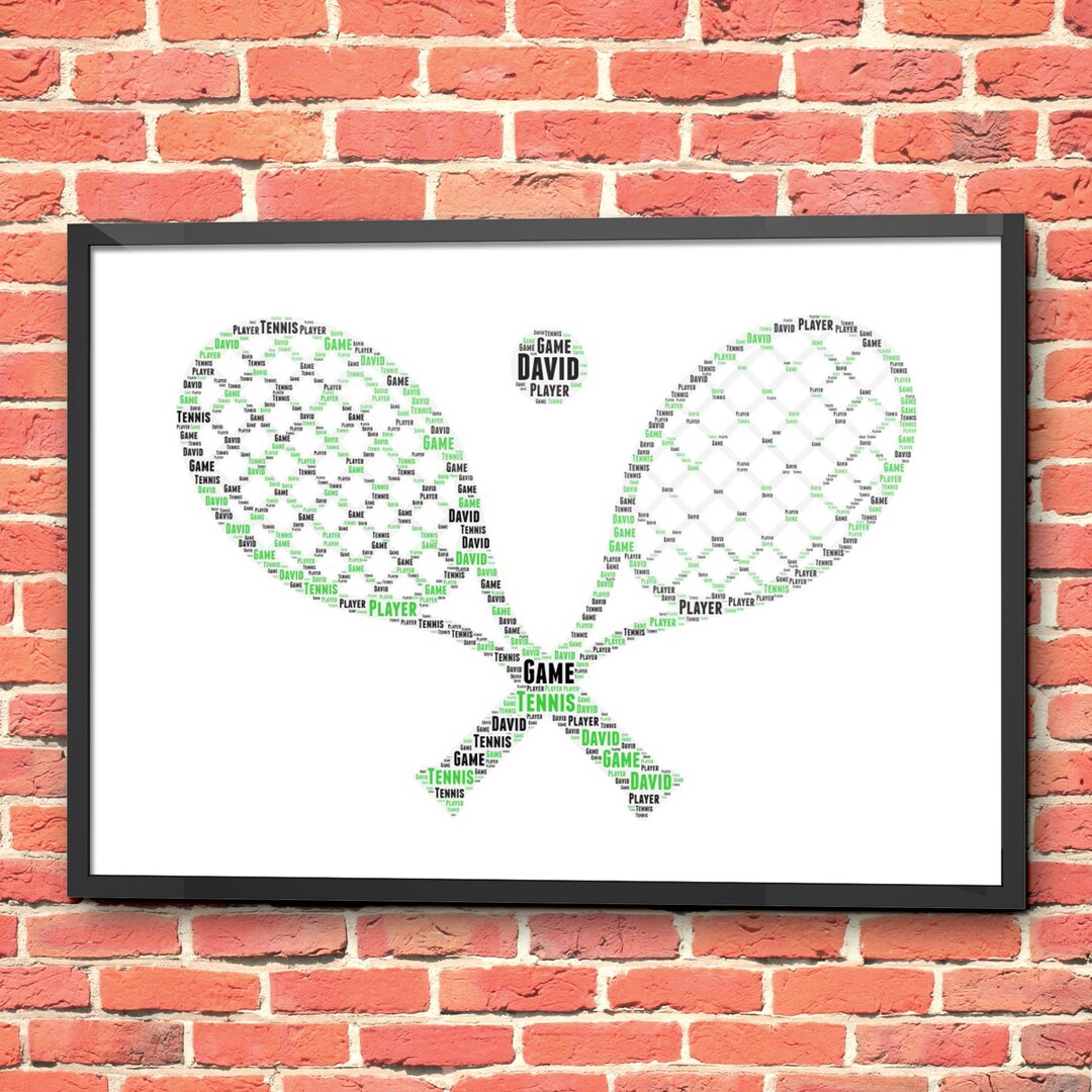 Lettering On Racket Word Personalized Tennis Racket Word Art Print: Tennis Coach Gift (digital ...