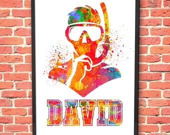 Personalisiertes Tauchen Aquarell Druck: Benutzerdefinierte Ozean Kunst (Digitaler Download