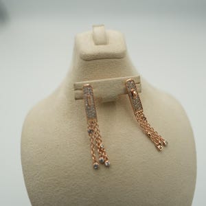 CZ Tassel earrings 925 silver 18k rose gold plated post back