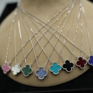 Vintage 15 mm one clover necklace 925 silver 18k white gold plated