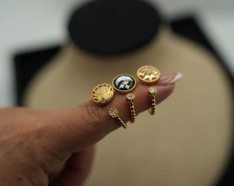Day & Night open ring 925 silver 18k gold plated adjustable