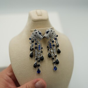 Panther earrings 925 silver 18k white gold plated earrings tassel earrings post back