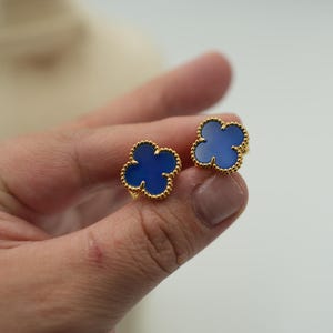 Blue agate earrings 925 silver 18k  gold plated stud back