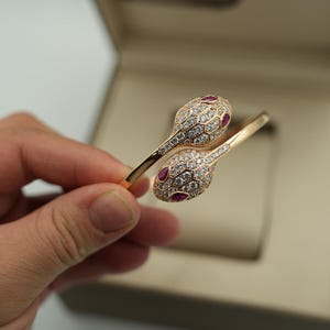 Ruby eyes double head serpenti bracelet 925 silver 18k rose gold plated bracelet
