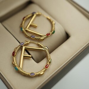 CZ F hoop earrings F earrings fashion f jewelry