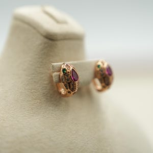 Tiny serpenti earrings 925 silver 18k rose gold plated post back