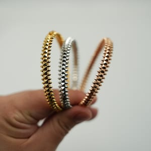 925 Silver 18k Gold Plated Spiked Bangle Bracelet