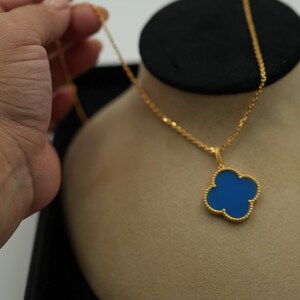 Vintage Blue agate Magic 25mm clover necklace 925 silver 18k gold plated 90cm long