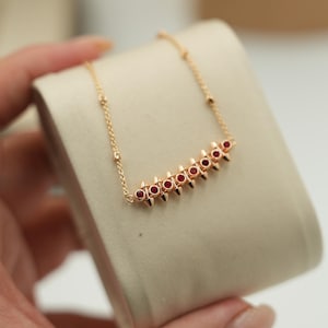 Red CZ Spiked necklace 925 silver 18k gold plated