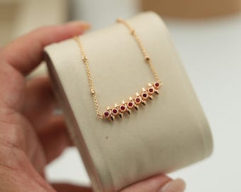Red CZ Spiked necklace 925 silver 18k gold plated
