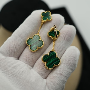 2 motif Malachite clover earrings 925 silver 18k gold plated stud back