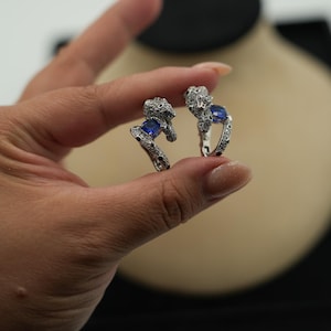 Panther earrings 925 silver 18k white gold plated earrings blue stone post back