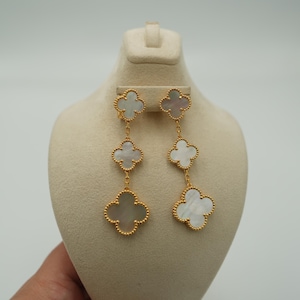 3 motif Mother of pearl clover earrings 925 silver 18k gold plated stud back