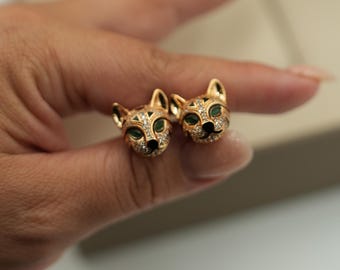Enamel Cat earrings  925 silver 18k rose gold plated post back earrings