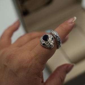 snake head ring Serpenti open ring 925 silver 18k white gold plated adjustable vioer ring