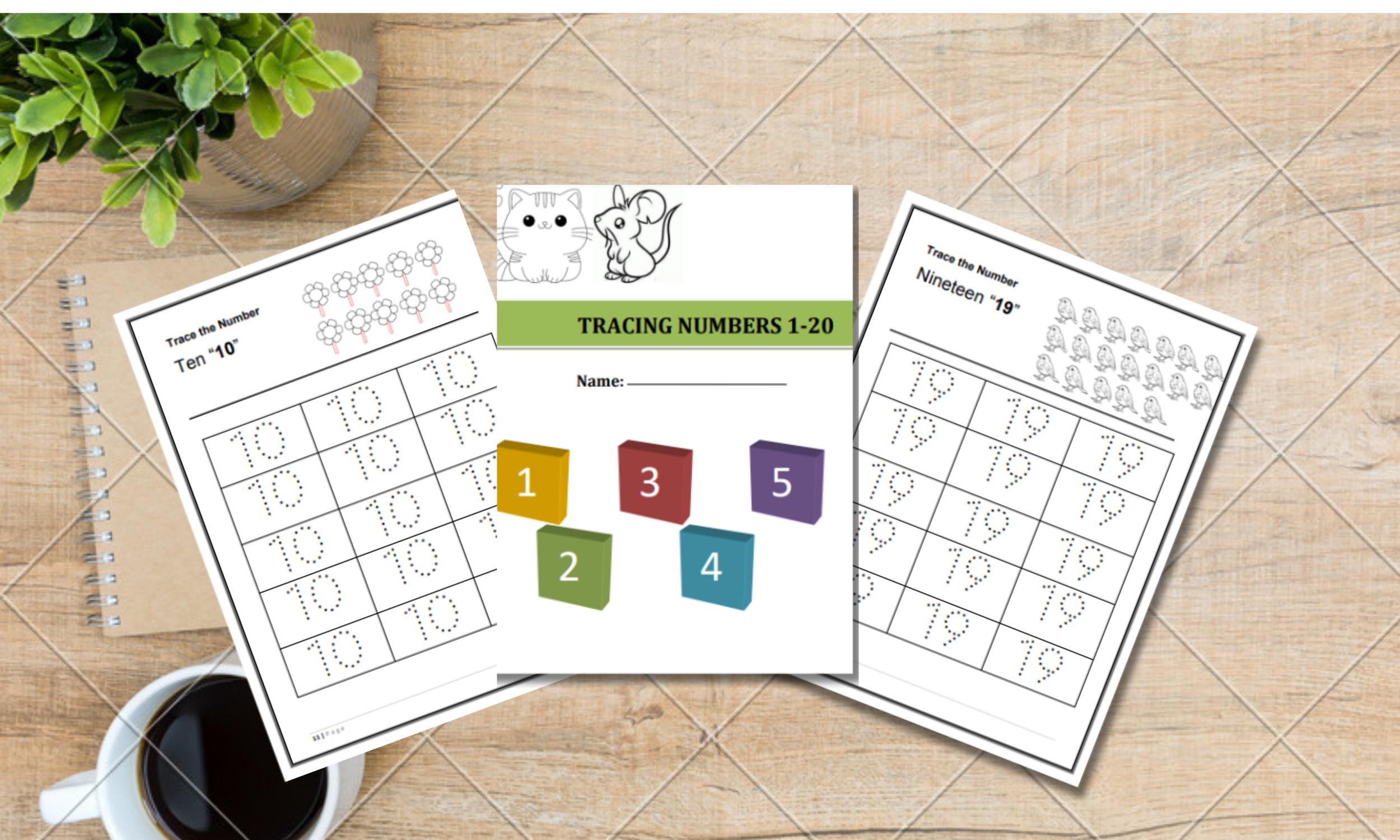 Number Tracing Worksheets for Preschool & Kindergarten – 20-page ...