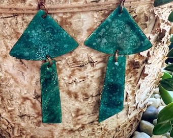 Teal Toadstool Earrings: Enamel Fantasy Jewelry