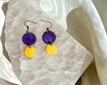 Purple and Yellow Double Circle Earrings