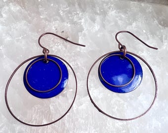 Cobalt Blue Enamel Circle Sway Earrings