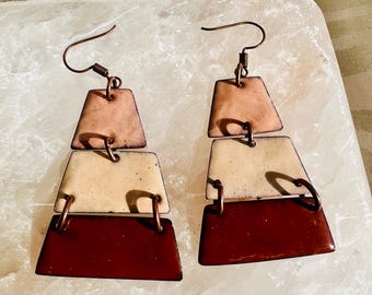 Neutral Enamel Hinged Earrings