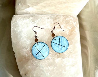 Ice Blue X Circle Earrings