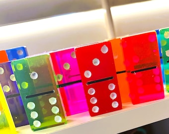 Rainbow Resin Jumbo Domino Set, Handmade 28-Piece Double Six Game Night Gift