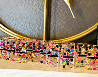 Handmade Sprinkle Resin Dominoes, Clear Double Six Set, 28 Piece 2 Inch Game Night Gift