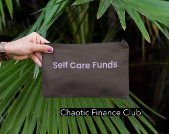 Self Care Funds Wallet Clutch | Funny Self Care Zipper Pouch Therapy Humor Wristlet Treat Yourself Fund| Emotional Support Wallet Collection