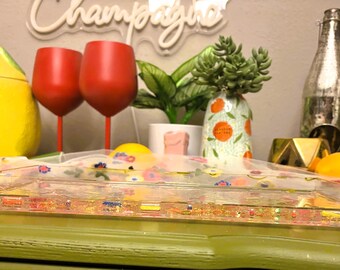 Gold Confetti Resin Tray Set of 3, Large Medium Small Catch All Trays, Colorful Capsule Trinket Dish, Handmade Vanity Decor