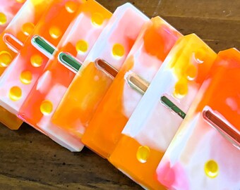 Orange Creamsicle Resin Domino Set, Jumbo Double 6 Dominoes, Handmade Colorful Dominos, Summer Game Night Gift