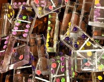 Clear Jumbo Resin Domino Set Double Six, Handmade Color Dot Dominos, Modern Game Night Gift, Unique Tabletop Decor