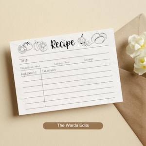 Printable Recipe Card, Recipe Card template, Fillable Form Recipe Card for Cooking, Blank Recipe Card, Instant Download Recipe Card