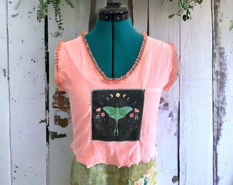 Luna Moth Moon Phase Crop Top Handmade by Spring 100% Organic Cotton