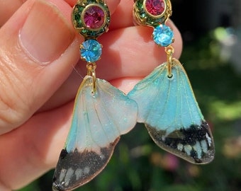 Blue Butterfly Wing Earrings Ethically Farmed and Collected Come Specially Gift Wrapped