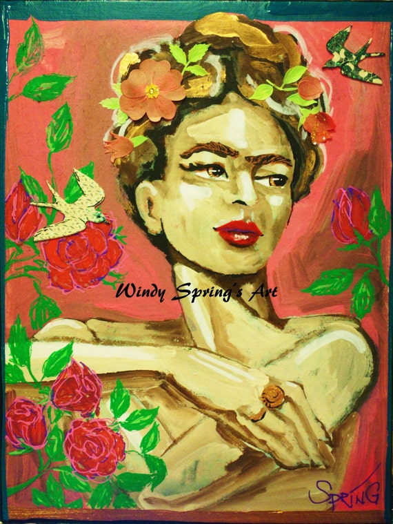 Frida Kahlo Rose by Spring 18x24 Hand Painted Reproduction