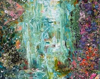 The Rose Garden by Spring 16 x 24 origineel schilderij Mixed Media Fine Art