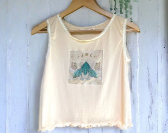 Luna Moth Crop Top Handmade by Spring 100% Organic Cotton