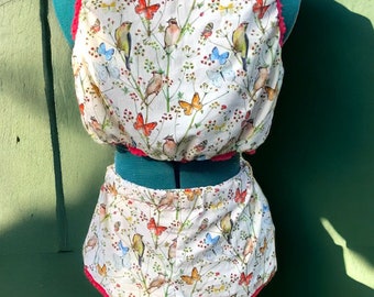 Birds in the Garden Loungewear Set Shorts and Top 100% Luxury Cotton Corduroy So Soft Size Small