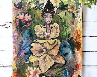 The Orchid Fairy 11x14 Original Painting by Spring Mixed Media