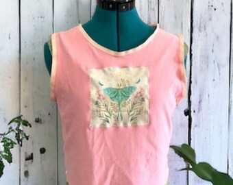 Luna Moth Moon Phase Crop Top Handmade by Spring 100% Organic Cotton Fits Size Small/Medium