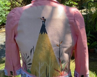 Lost in the Right Direction Traveling Jean Jacket OOAK Handmade by Spring Fits Size S,M,& L