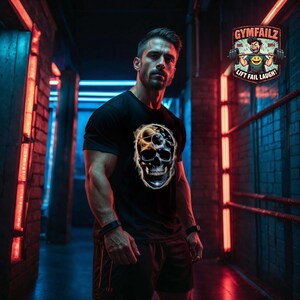 Halloween Skull T-shirt Cosmos Skull Gymfailz Tee, Fitness Workout Shirt, Unique Gym Apparel for Men & Women, Casual Athleisure TopUnisex
