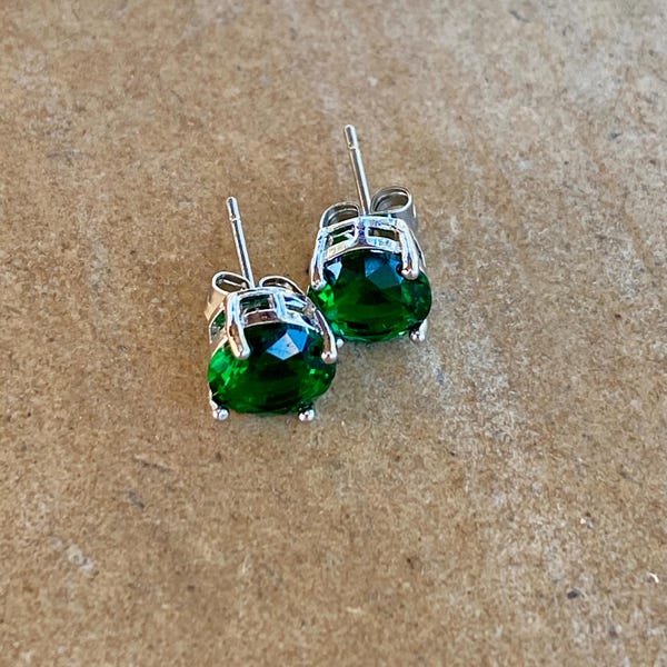 Emerald Stud Earrings | 10K White Gold, Real Green Gemstone
