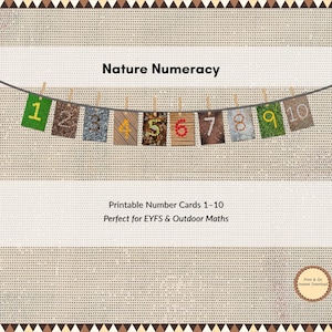 Nature Calcul imprimable | Cartes numériques A5 de 1 à 10 pour l'EYFS et les mathématiques en plein air | Décoration de classe calme | Mathématiques naturelles inspirées de Reggio