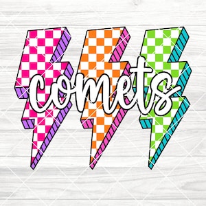 Comets Lightning Bolt Checkered SVG, Game Day SVG, Comets Mascot SVG, Comets Shirt