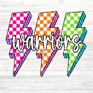 Warriors Lightning Bolt Checkered SVG, Game Day SVG, Warriors Mascot SVG, Warriors Shirt