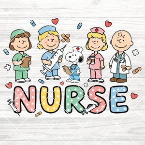 Snoopy With Friend Nurse SVG, Healthcare Cartoon Cut File, Medical Team Design